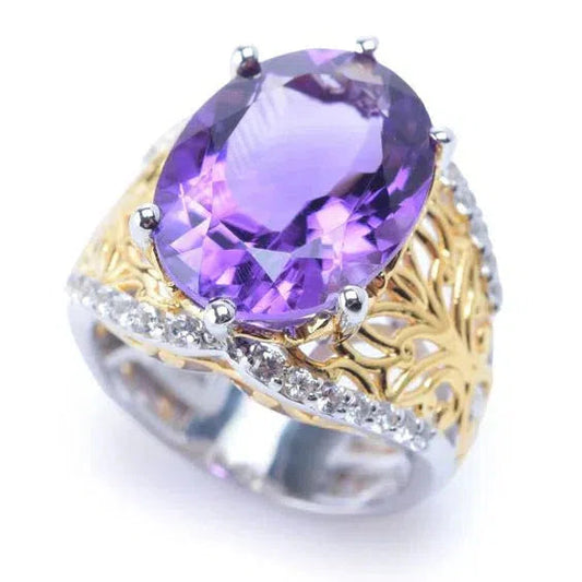 Vintage Lilac Glass Gold & Silver Band Ring Jula Jewelry