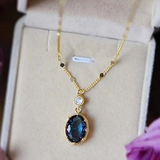 Gold Sapphire Oval Pendant Necklace Jula Jewelry