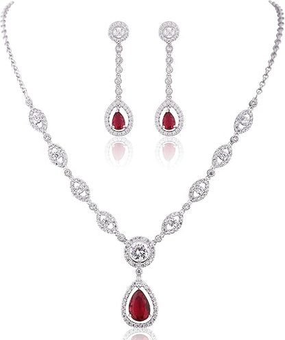 Ruby Halo Jewelry Set: Necklace and Earrings Jula Jewelry