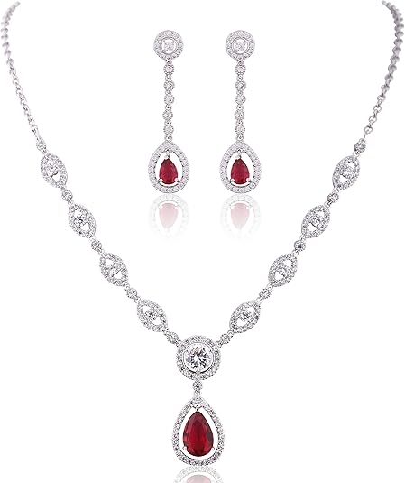 Ruby Halo Jewelry Set: Necklace and Earrings Jula Jewelry