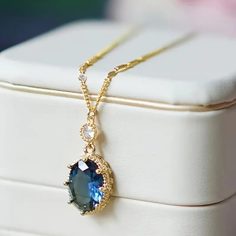 Gold Sapphire Oval Pendant Necklace Jula Jewelry