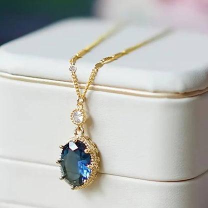 Gold Sapphire Oval Pendant Necklace Jula Jewelry