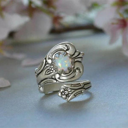 White Opal Spoon-Style Adjustable Ring Jula Jewelry