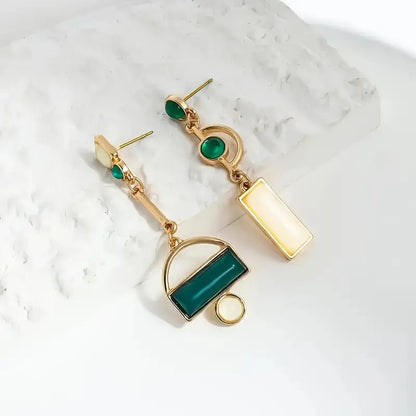 Gold Emerald Geometric Dangle Earrings Jula Jewelry
