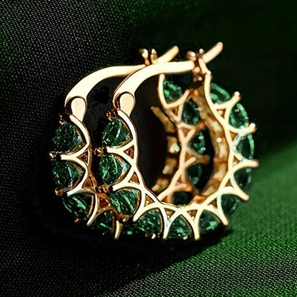 Gold and Emerald Lattice Hoop Earrings Jula Jewelry