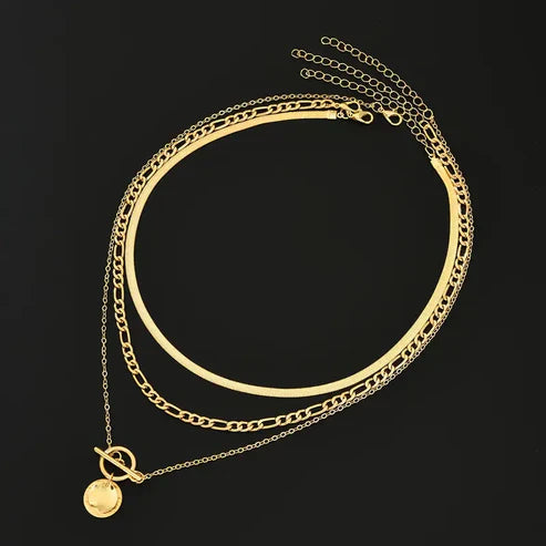 Savira Textured Coin Layered Pendant Necklace Jula Jewelry
