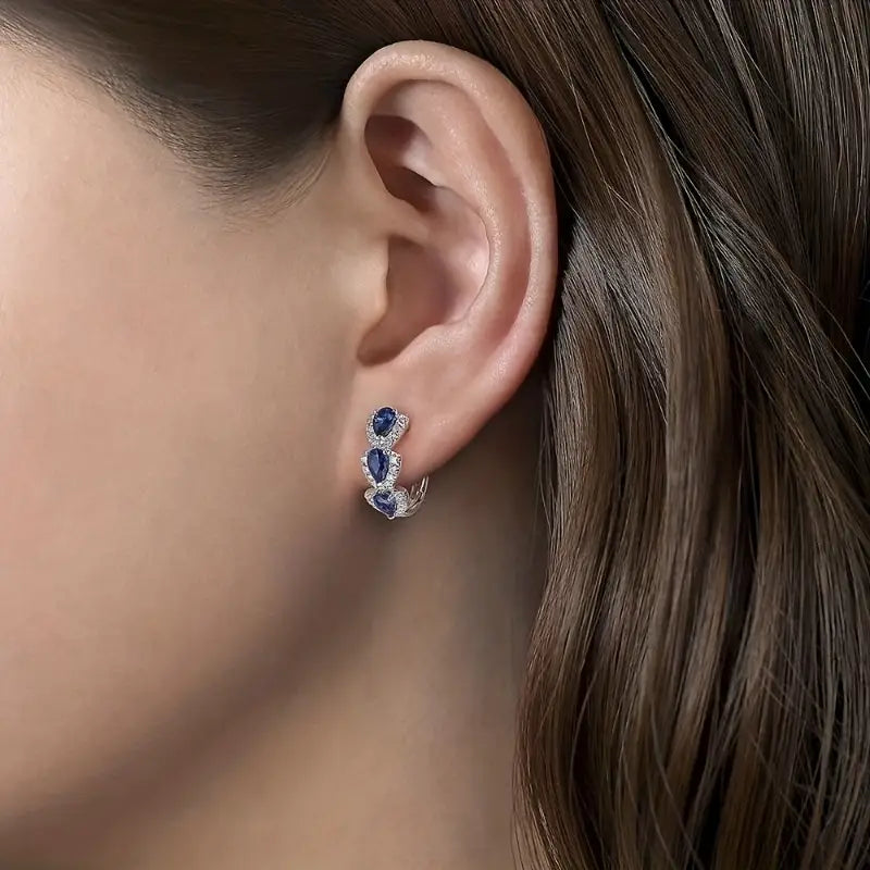 Silver Sapphire Halo Hoop Earrings -> Silver Sapphire Halo Circle Earrings Jula Jewelry