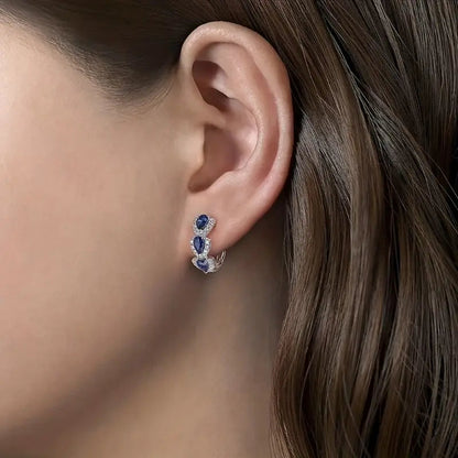 Silver Sapphire Halo Hoop Earrings -> Silver Sapphire Halo Circle Earrings Jula Jewelry