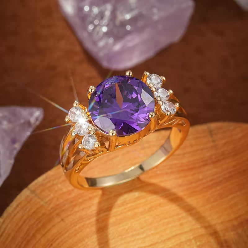 Amethyst Gold Split Shank Ring Jula Jewelry