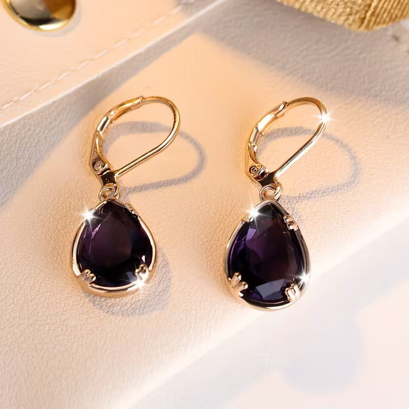 Amethyst Gold Teardrop Earrings Jula Jewelry