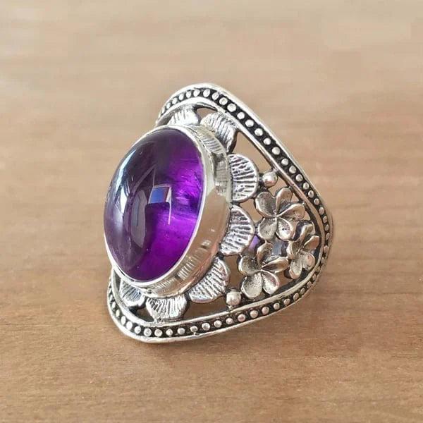 Purple Gemstone Floral Ring Jula Jewelry