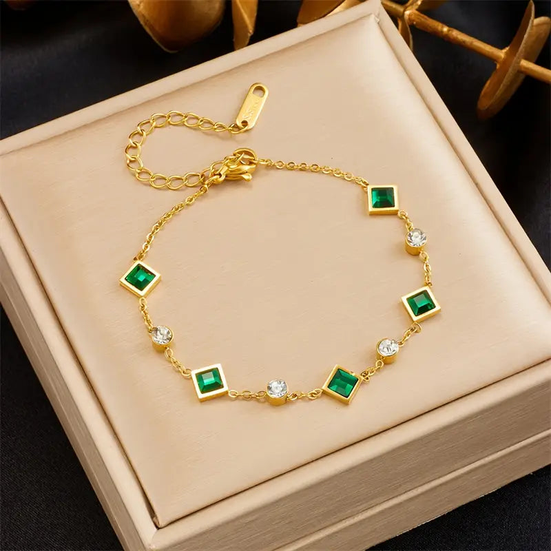 Emerald Gold Station Bracelet Jula Jewelry