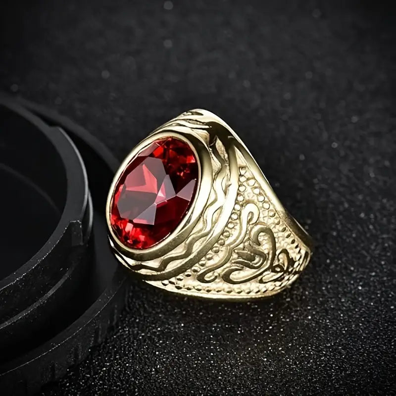 Gold Ruby Inscribed Ring Jula Jewelry
