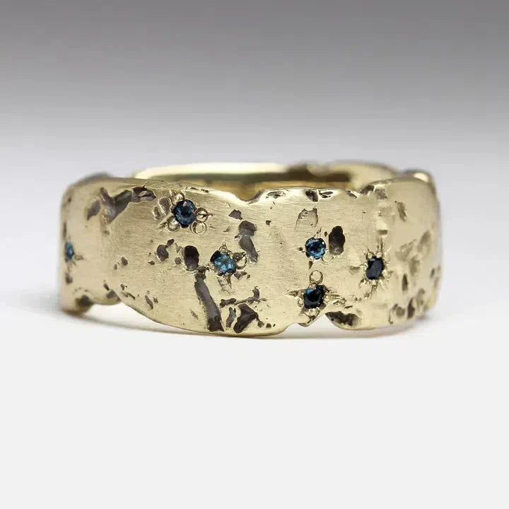 Vintage Golden Forged Band with Blue Inlay Crystal Jula Jewelry