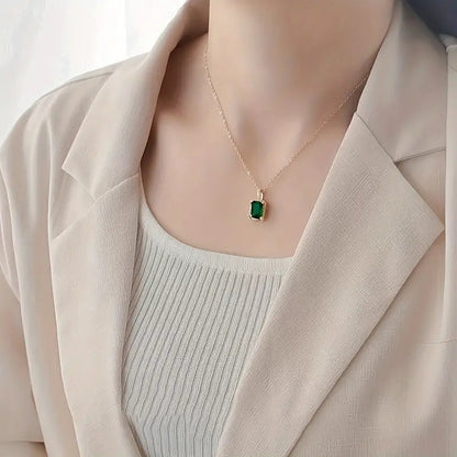 Emerald Gold Rectangular Halo Necklace Jula Jewelry