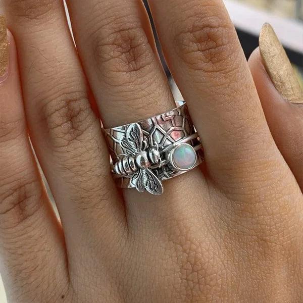 Bee Gemstone Meditation Spinner Band Jula Jewelry