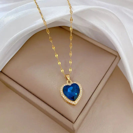 Golden Sapphire Heart Pendant Necklace Jula Jewelry