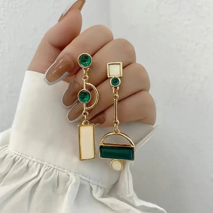 Gold Emerald Geometric Dangle Earrings Jula Jewelry