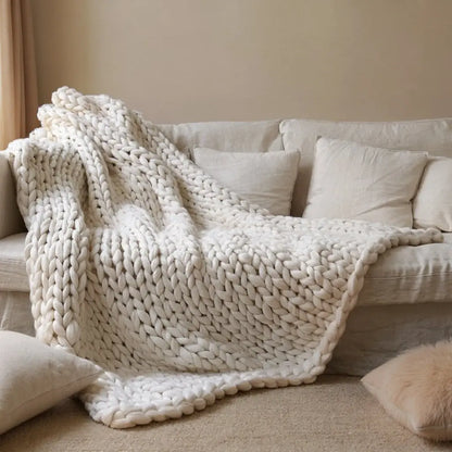 Knitted Merino Wool Throw Blanket Chunky Luxury Home Decor SleepingPillow