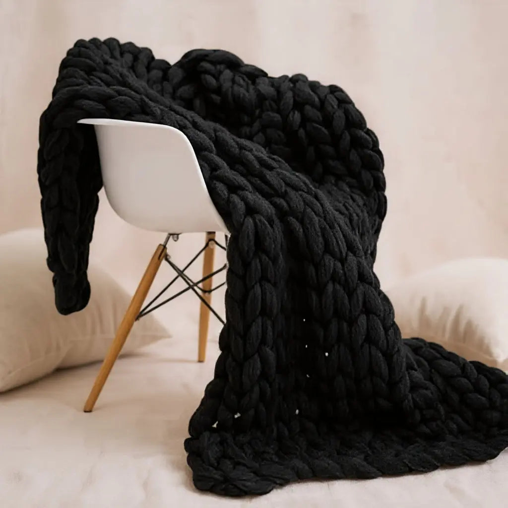 Knitted Merino Wool Throw Blanket Chunky Luxury Home Decor SleepingPillow