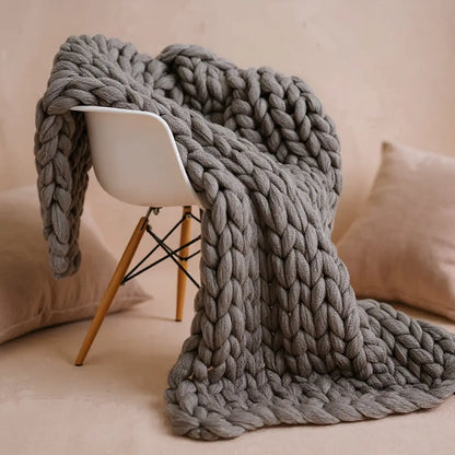 Knitted Merino Wool Throw Blanket Chunky Luxury Home Decor SleepingPillow