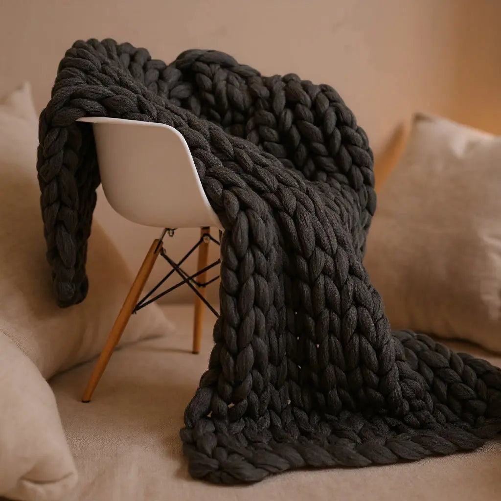 Knitted Merino Wool Throw Blanket Chunky Luxury Home Decor SleepingPillow