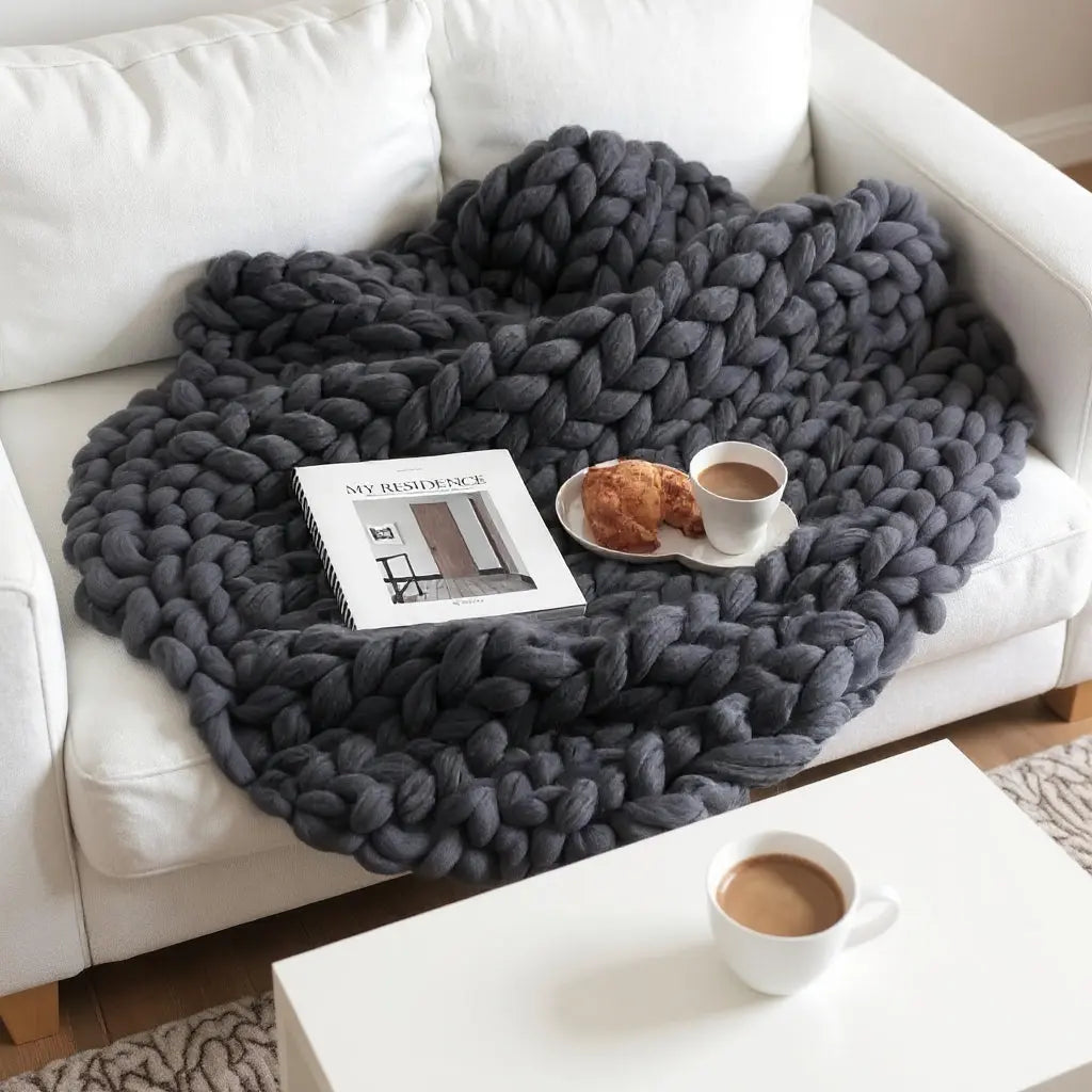 Knitted Merino Wool Throw Blanket Chunky Luxury Home Decor SleepingPillow