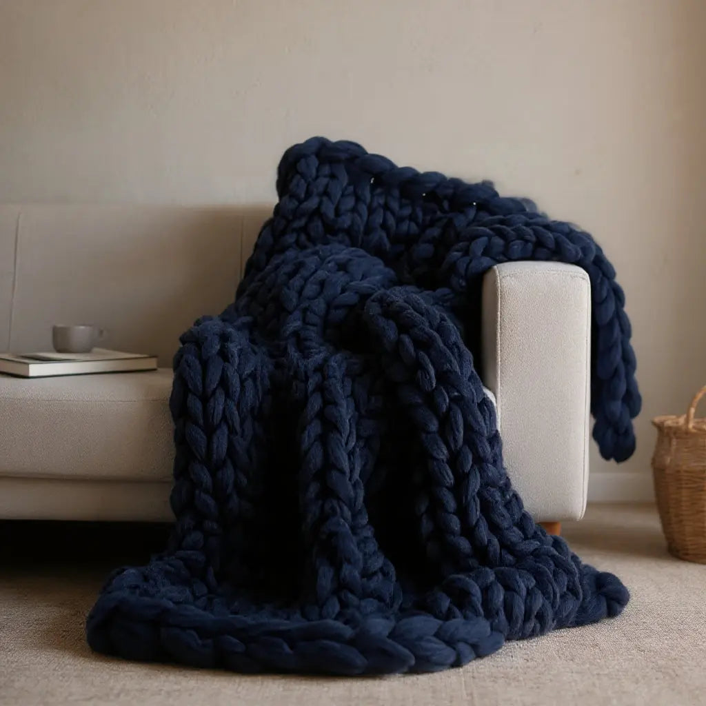 Knitted Merino Wool Throw Blanket Chunky Luxury Home Decor SleepingPillow