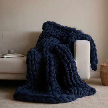 Knitted Merino Wool Throw Blanket Chunky Luxury Home Decor SleepingPillow