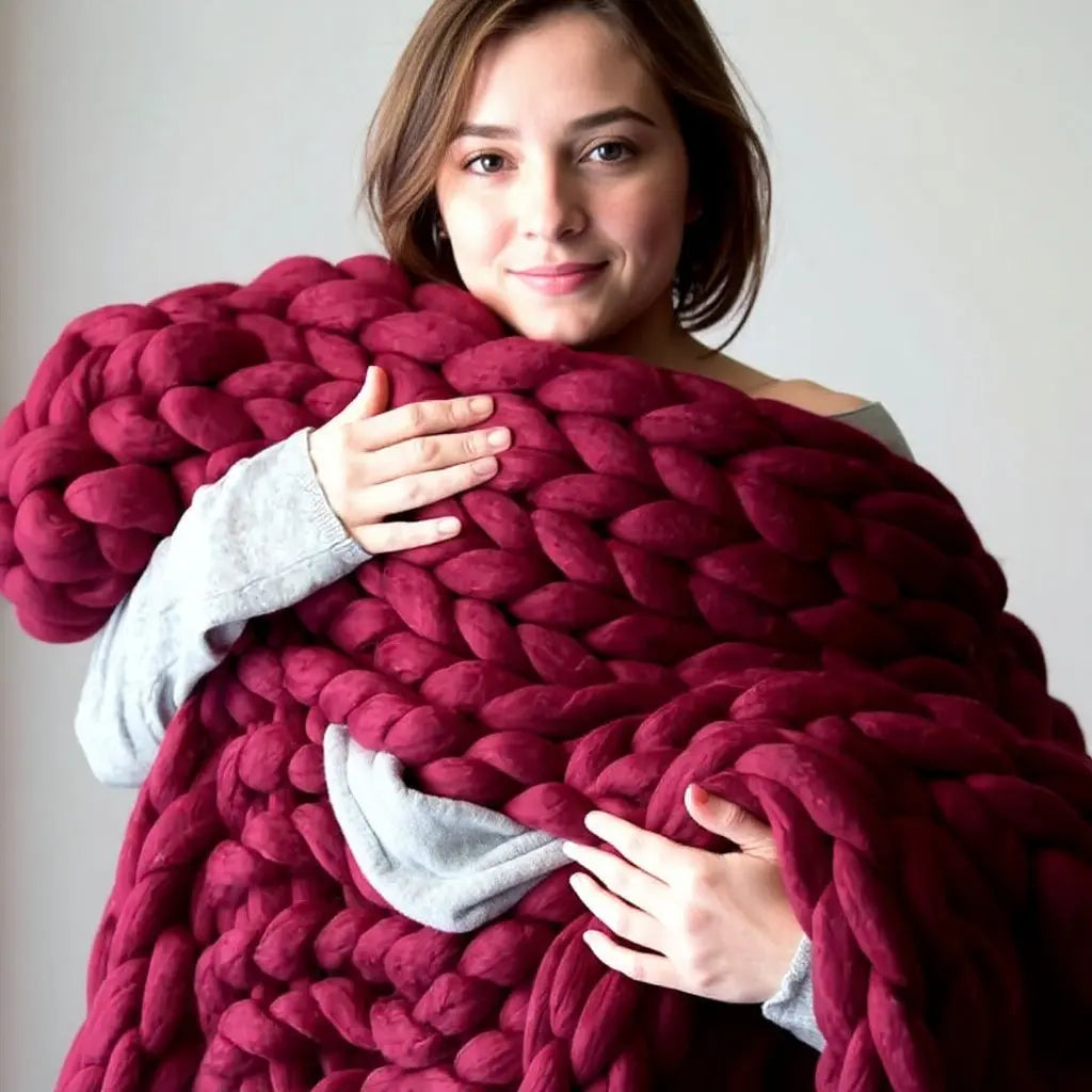 Knitted Merino Wool Throw Blanket Chunky Luxury Home Decor SleepingPillow