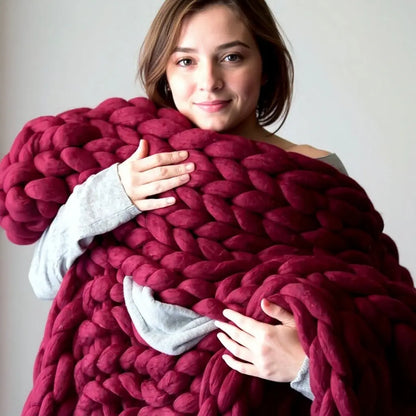 Knitted Merino Wool Throw Blanket Chunky Luxury Home Decor SleepingPillow