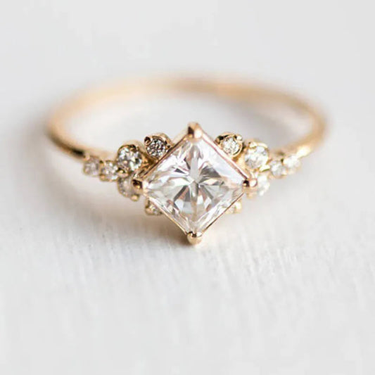 Golden Square Solitaire Ring Jula Jewelry
