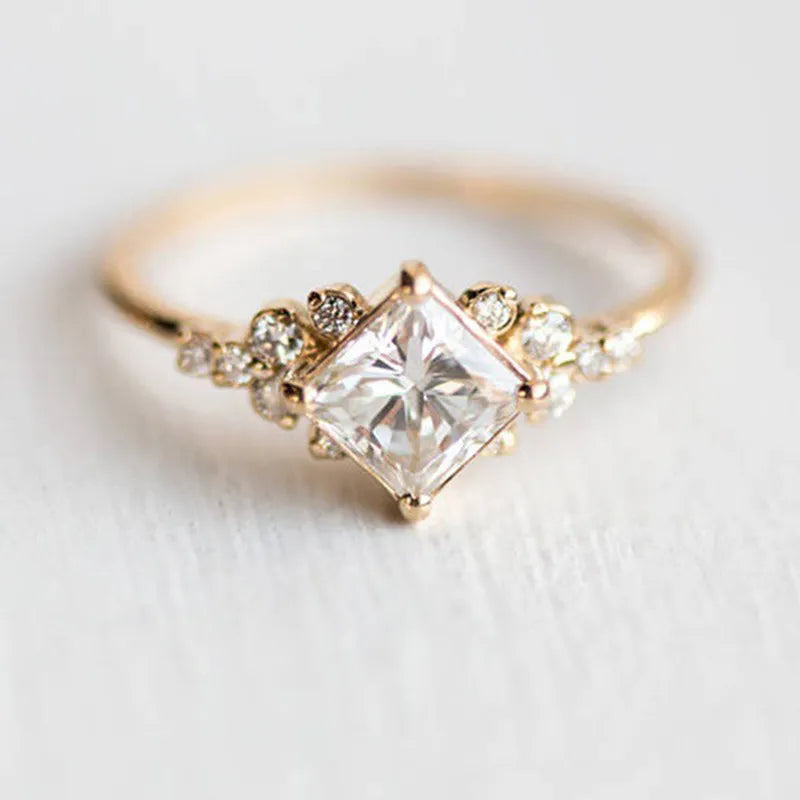 Golden Square Solitaire Ring Jula Jewelry