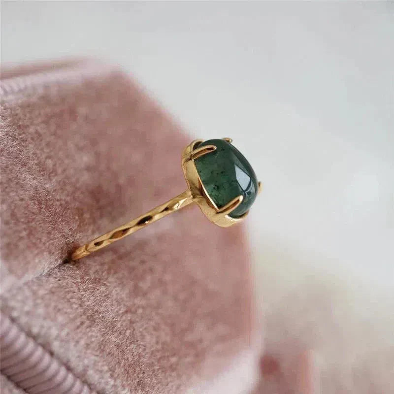 Gold Luxury Ring with Green Water Drop Gemstone Jula Jewelry