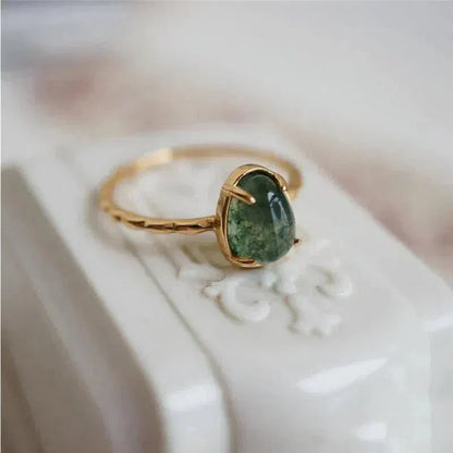 Gold Luxury Ring with Green Water Drop Gemstone Jula Jewelry