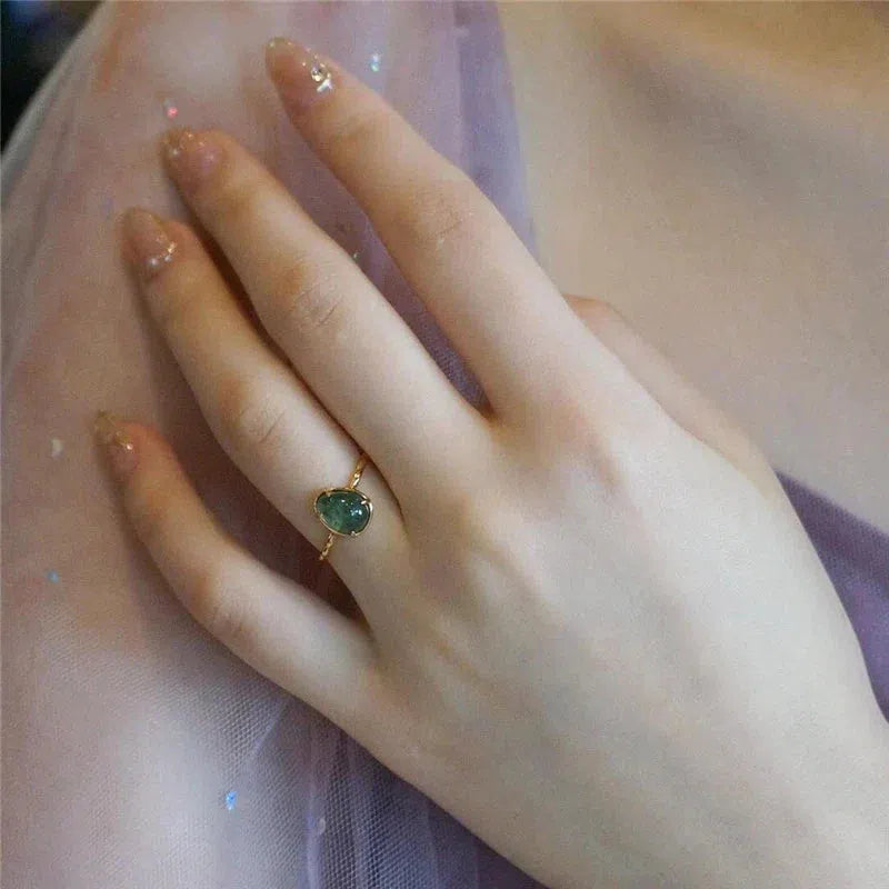 Gold Luxury Ring with Green Water Drop Gemstone Jula Jewelry