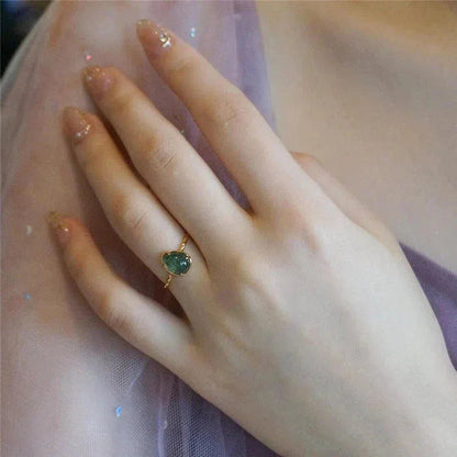 Gold Luxury Ring with Green Water Drop Gemstone Jula Jewelry