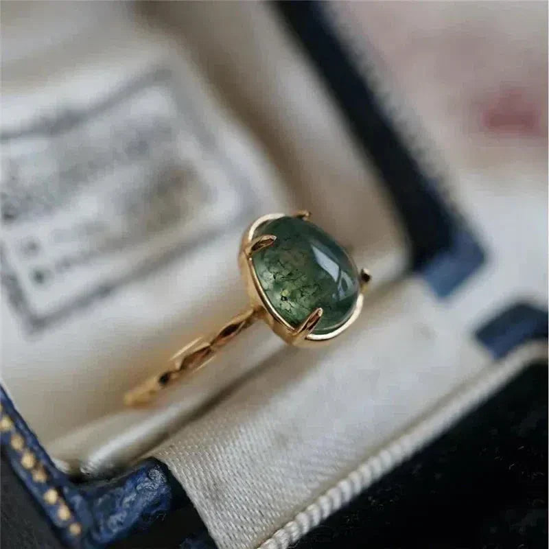 Gold Luxury Ring with Green Water Drop Gemstone Jula Jewelry
