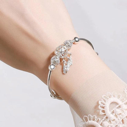 Adjustable bracelet with three leaf charms made of 925 sterling silver Jula Jewelry