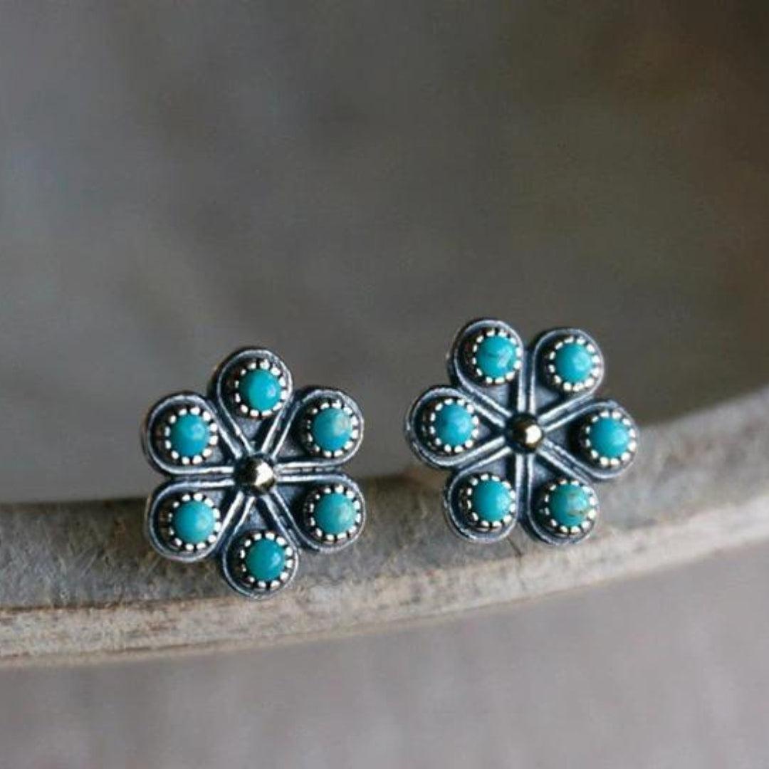 Blue Opal Floral Boho Earrings crafted from Sterling Silver Jula Jewelry