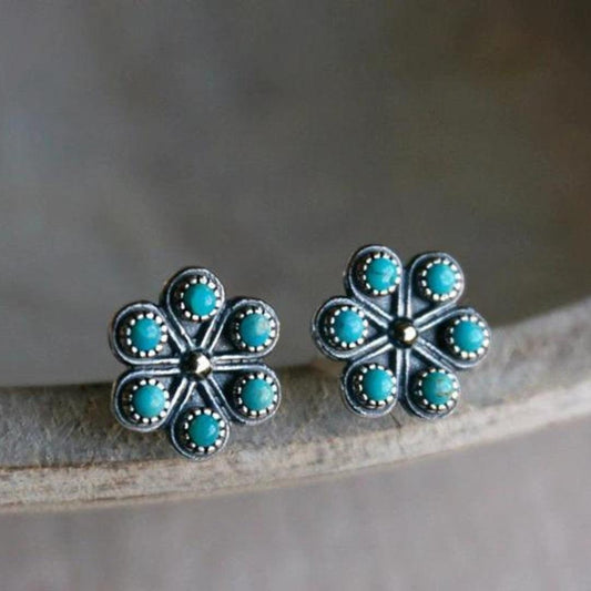 Blue Opal Floral Boho Earrings crafted from Sterling Silver Jula Jewelry