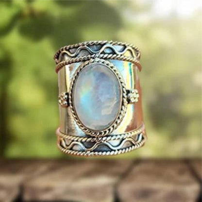 Bohemian Moonstone Ring with Broad Band Jula Jewelry