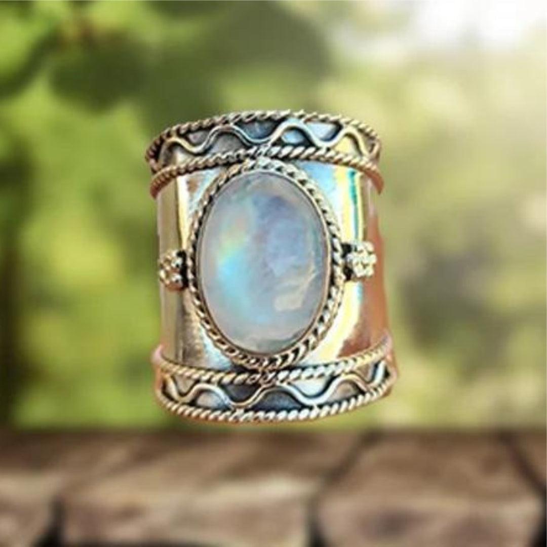 Bohemian Moonstone Ring with Broad Band Jula Jewelry
