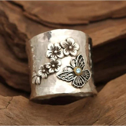 Butterfly Flower Bee Wide Band Ring Jula Jewelry