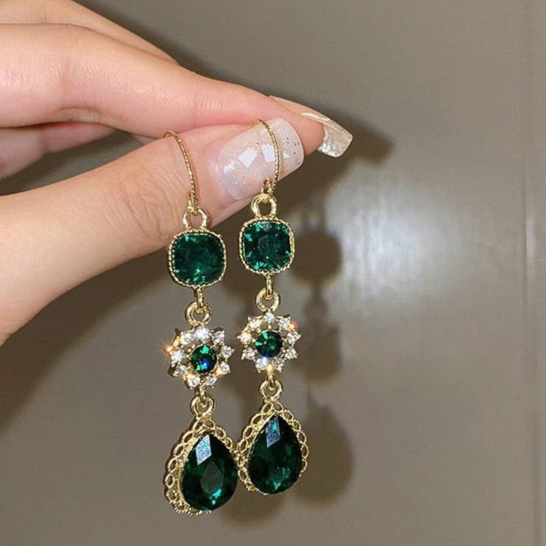 Vintage Luxurious Emerald Crystal Earrings Jula Jewelry