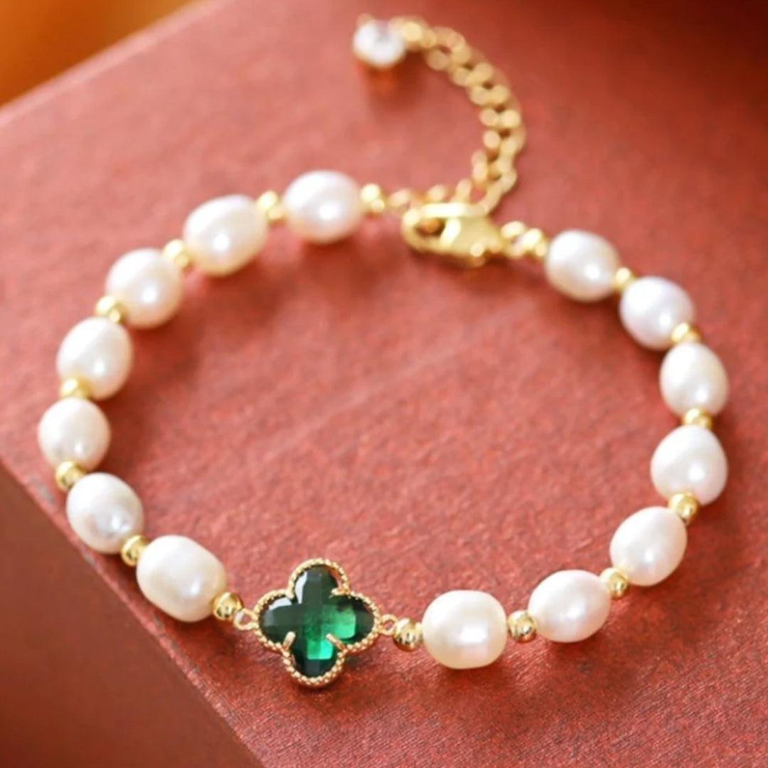 Emerald Clover Leaf Bead Bracelet Jula Jewelry