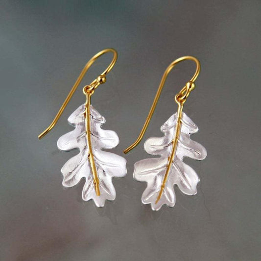 Gold Boho Earrings with White Leaves Jula Jewelry
