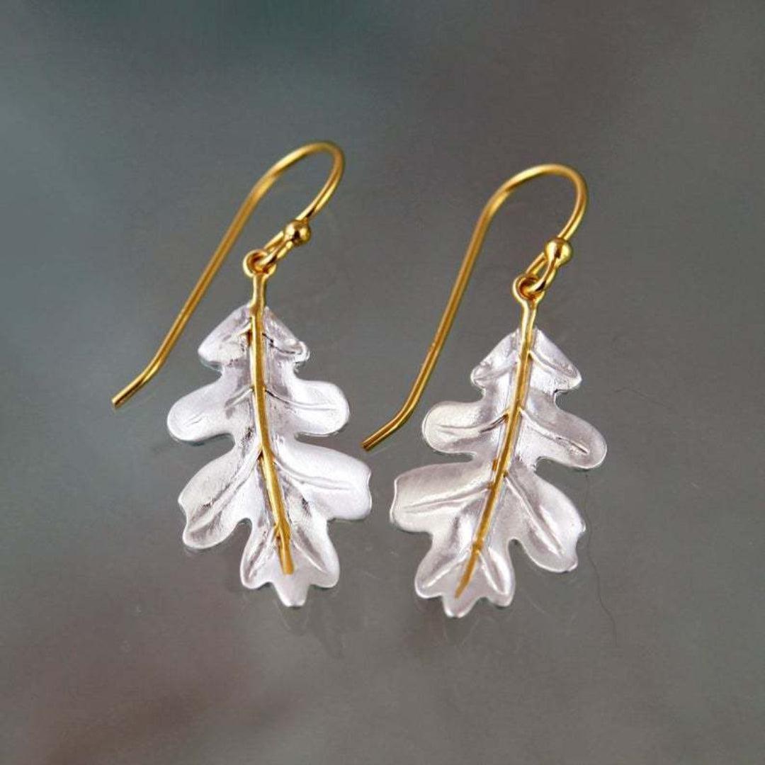 Gold Boho Earrings with White Leaves Jula Jewelry