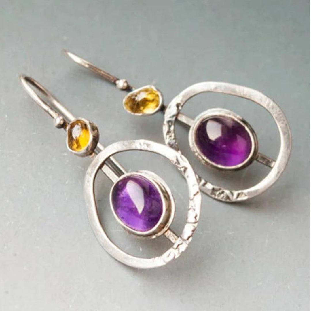 Round Boho Earrings with Amethyst in Sterling Silver Jula Jewelry