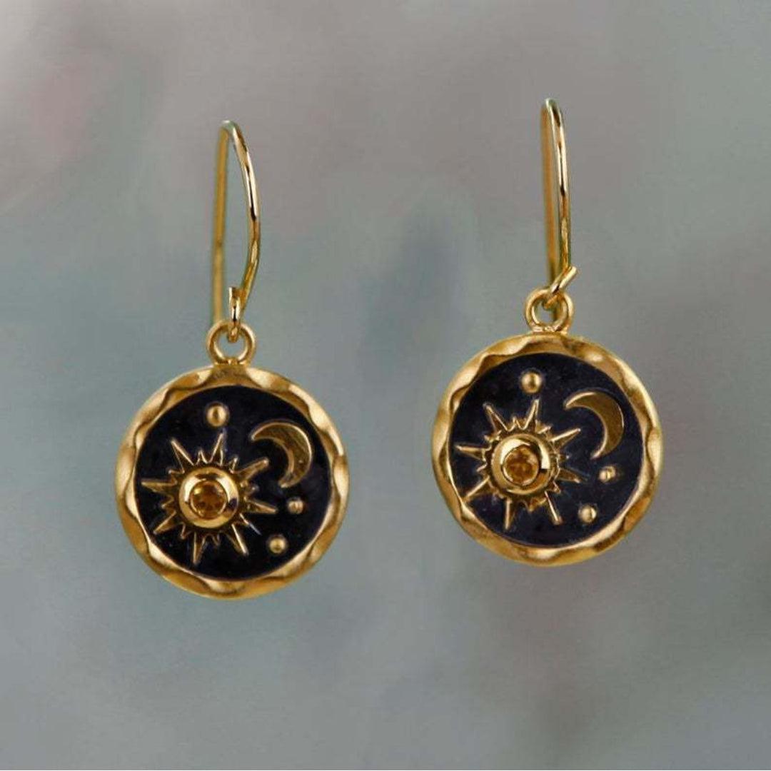 Earrings with Sun and Moon Design in Gold and Silver Jula Jewelry